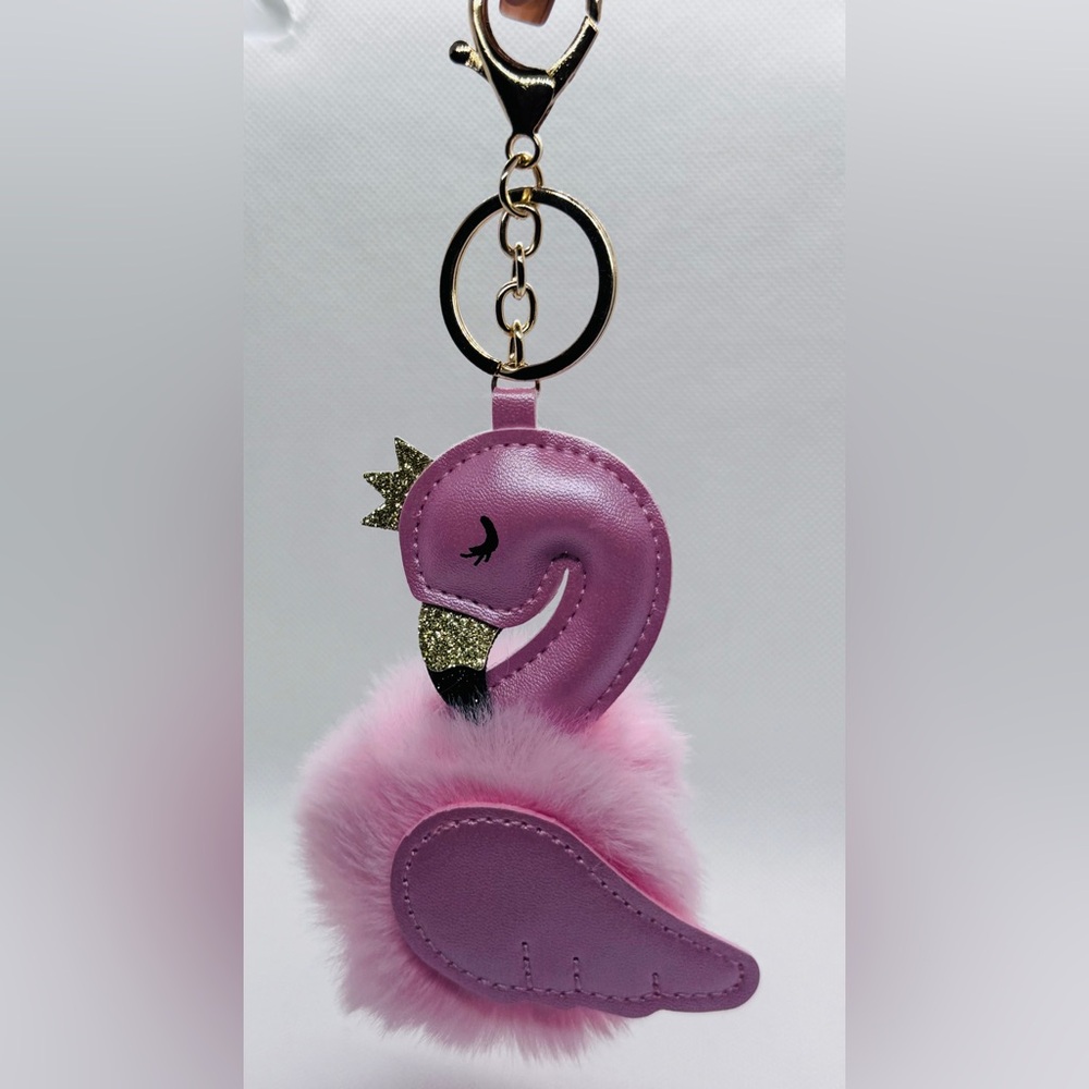 Pink Swan pompom bag charm/keychain NEW